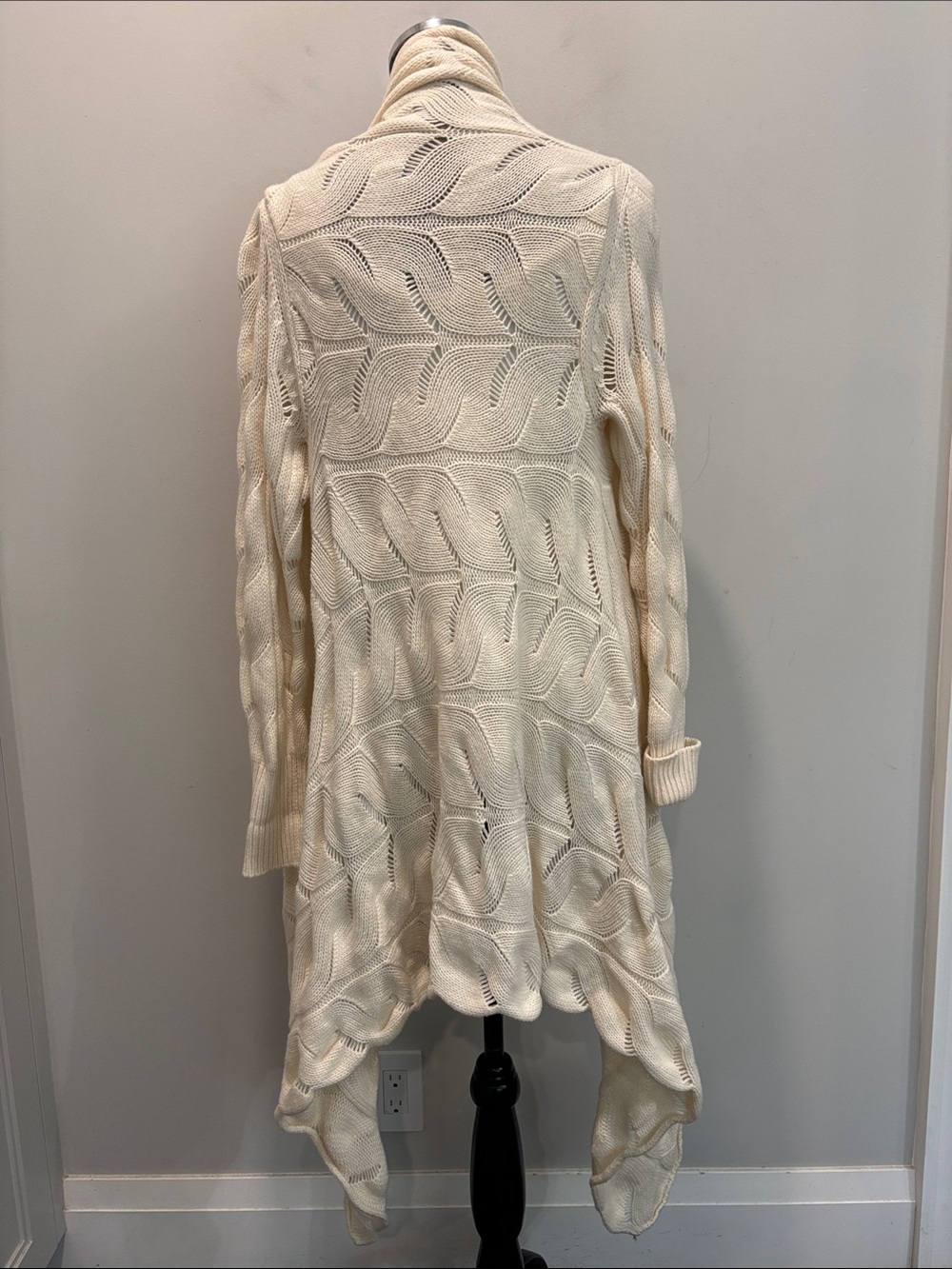 Monari Cream Merino Wool Cashmere Cable Knit Draped Cardigan L/XL Italy - Picture 11 of 15